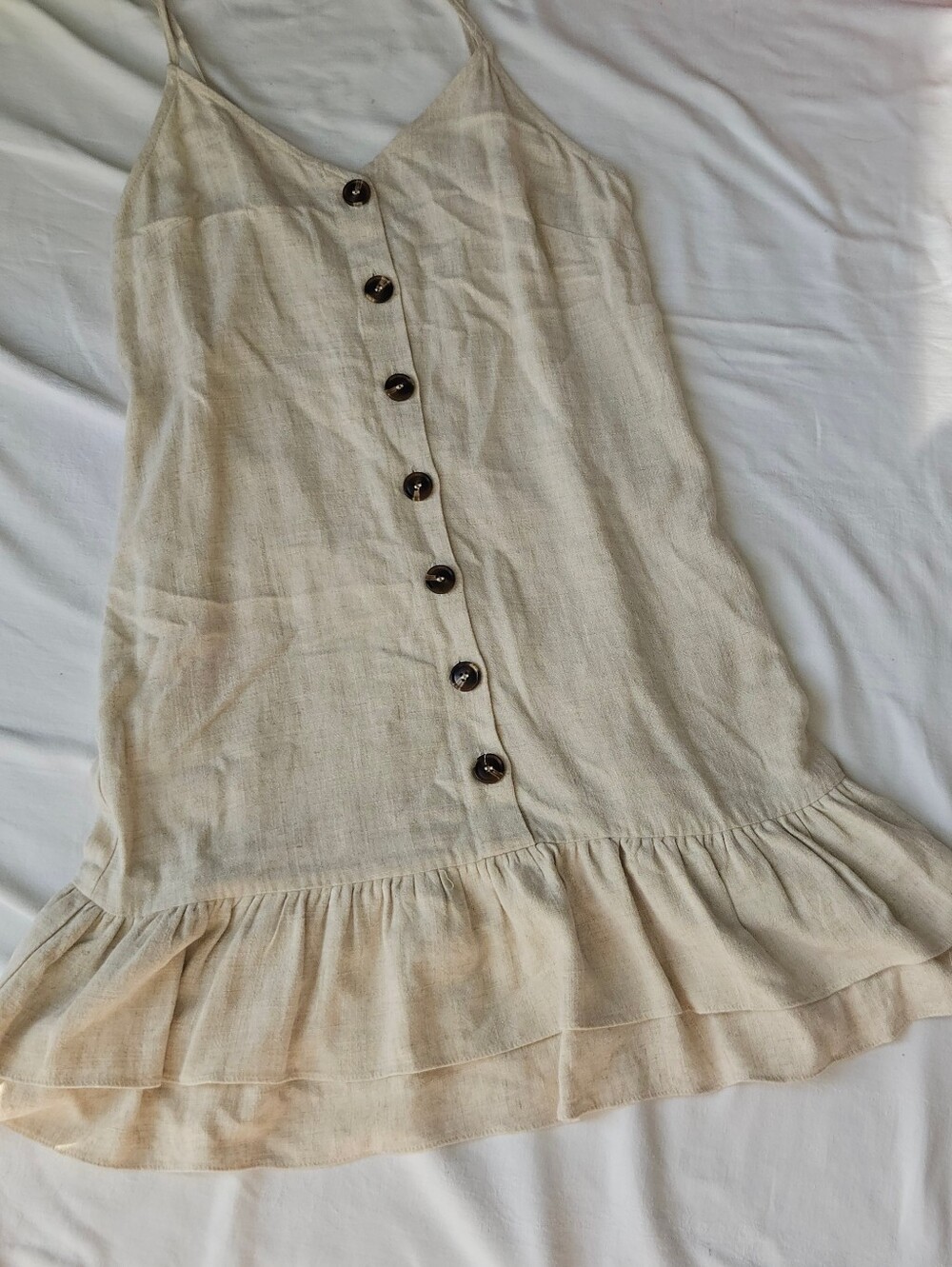 Blue Rain Cream Button-Front Ruffle Hem Mini Skirt
